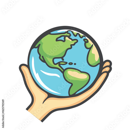 Earth Globe in Human Hand with Green Landmasses and Blue Oceans