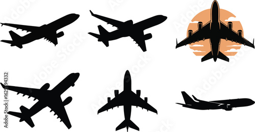 Silhouette vector of vintage biplane aircraft, ideal for aviation, travel, and retro design