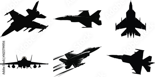 Silhouette vector of commercial airplane in flight for aviation, travel, and transport design