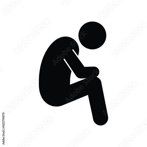 Sad man sitting alone isolated on white background, feeling depression, stress, loneliness, and grief due to problems and difficulties