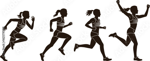 Silhouette of athletic woman running, female sprinter in motion, sports training, fitness workout, cardio exercise, healthy lifestyle, running action, speed and endurance illustration