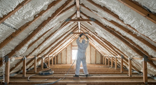 Attic Insulation Spray Foam Application - Energy efficient home improvement, spray foam insulation, attic renovation, thermal protection, reducing energy costs