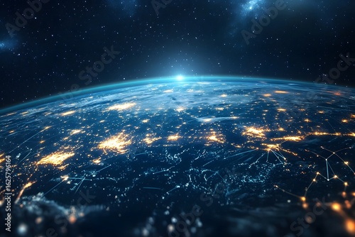 digital earth grid floating in space, formed by lines and data points, no human presence 
