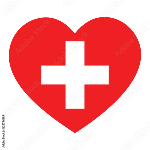 heart icon containing a medical cross symbol, representing healthcare, love, and support. Life insurance icon. first aid icon. health services icon. vector illustration on transparent background.