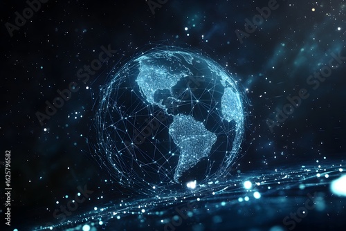 digital earth grid floating in space, formed by lines and data points, no human presence 
