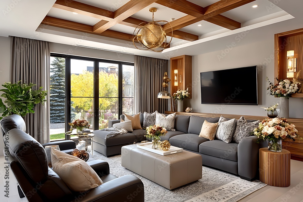 Fototapeta premium Contemporary home decor sectional sofa high resolution picture.