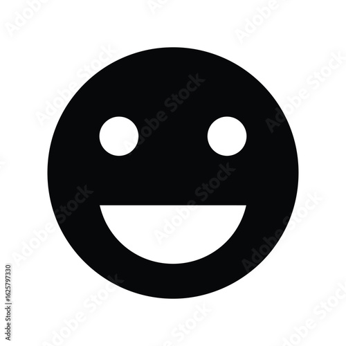 A cheerful smiley face icon with a simple design, isolated on white background, conveying happiness, positivity, and a sense of fun and lightheartedness