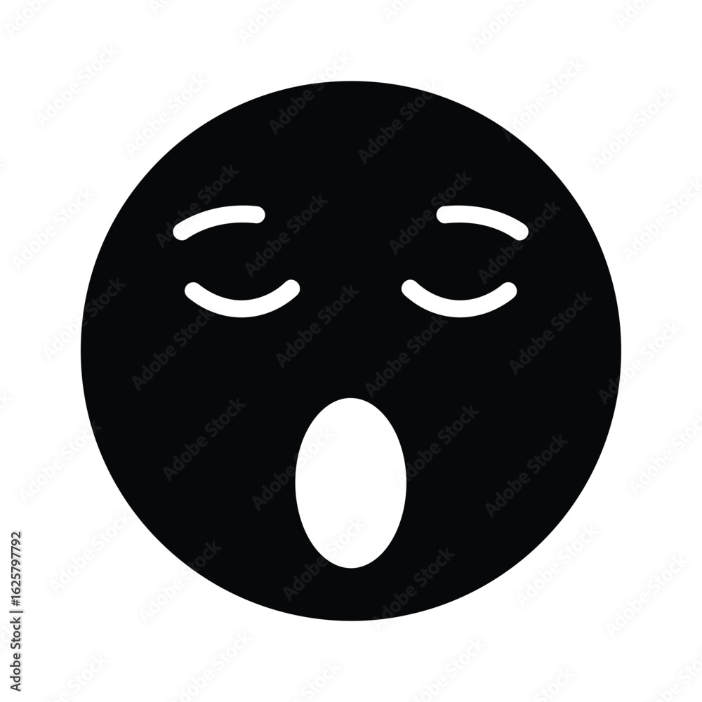 Fototapeta premium Yawning face emoji icon isolated on white background expressing tiredness, sleepiness, or boredom in a simple, minimalist, and modern design
