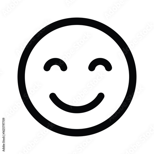 A cheerful smiling emoji with a simple outline, isolated on white background, conveying happiness and positive emotions in a clean and modern design for digital platforms