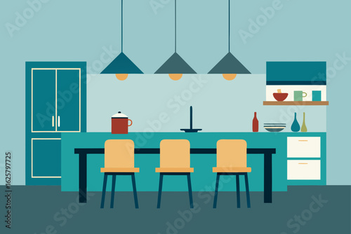 Open Concept Kitchen With Dining Space And Pendant Lights