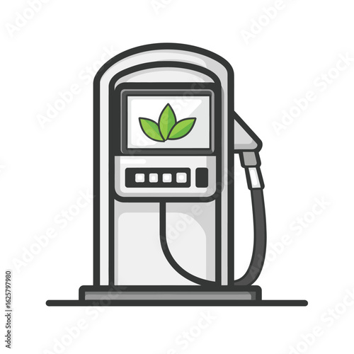 Isolated CartoonStyle Alternative Fuel Pump with Leaf Representing EcoFriendly Biofuel Filling Station