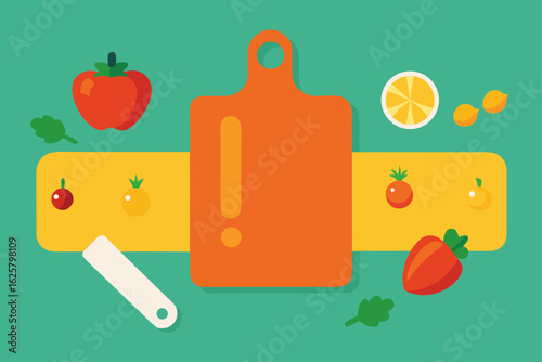Top View Of Kitchen Counter With Cutting Board An