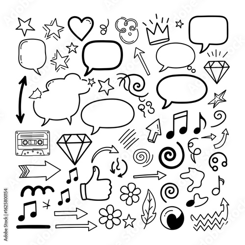Hand Drawn Doodle Elements Collection of Symbols and Icons speech bubble