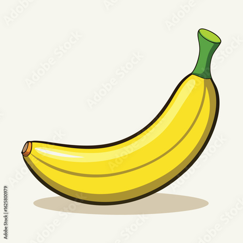 Bright Yellow Banana with Green Stem