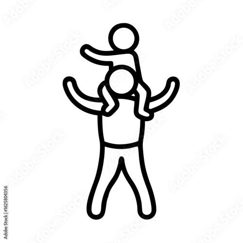 Father carrying child on shoulders and smiling in playful pose  