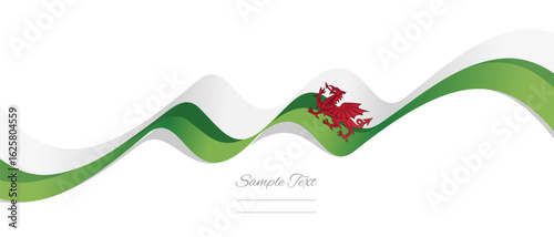 New abstract Wales wavy flag ribbon with shadows. Welsh flag vector illustration isolated on white background