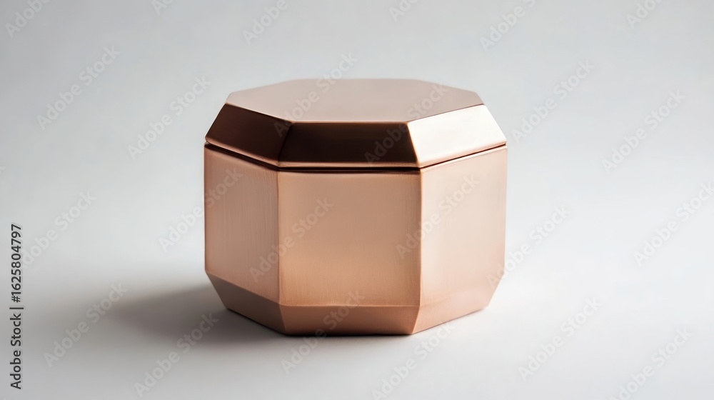 Fototapeta premium Hexagonal copper container on a plain white background