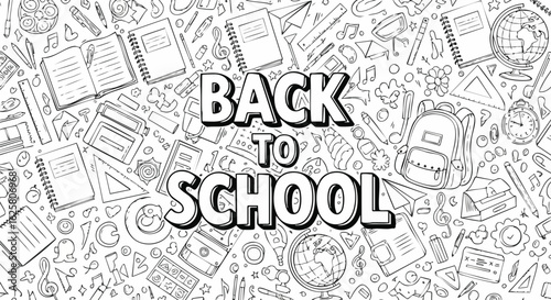 Back to school doodle background illustration features various school supplies. This cheerful design evokes a feeling of excitement and anticipation for the new school year