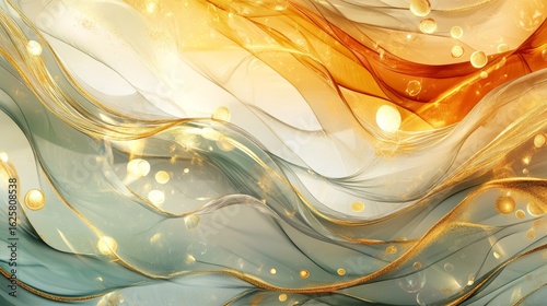 Alcohol ink art with soft, dreamy colors. Gold swirls and clear waves mix in this beautiful design. Great for posters and prints.
