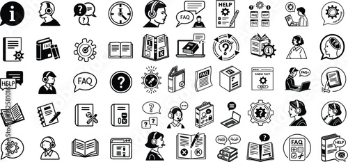 Assorted Customer Support and Information Icons for Business and Online Help Resources Graphic Design Element Pack