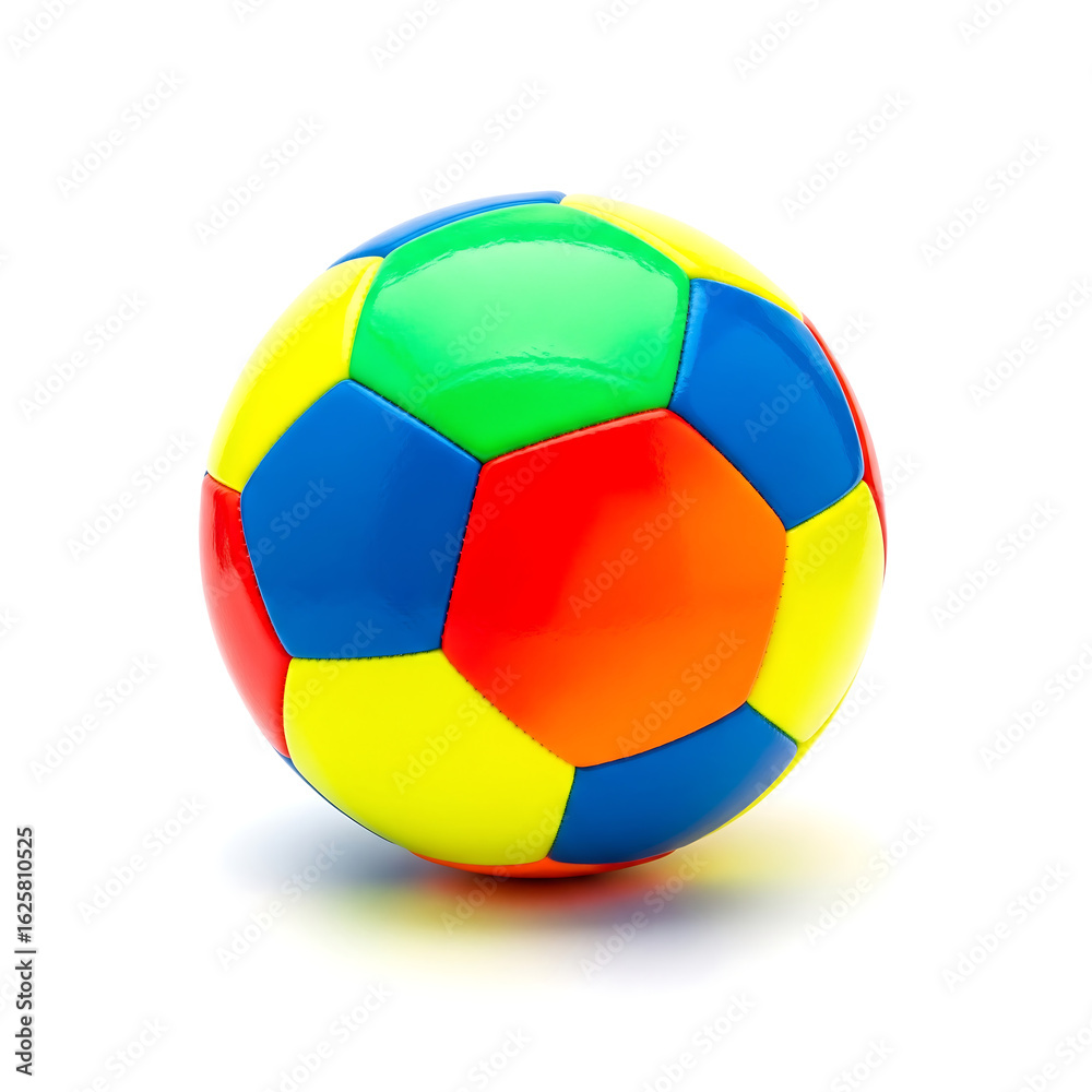 Fototapeta premium Colorful soccer ball with a world flag design isolated on a white background, symbolizing a global game