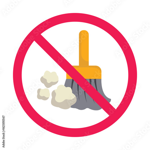 No broom sign, forbidden cleaning with broom sign, do not use broom symbol