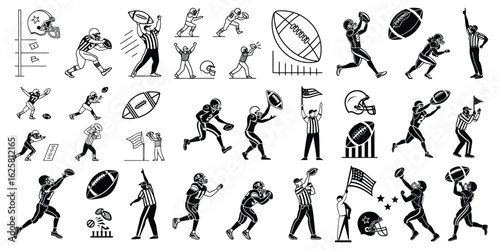 American Football Silhouette Vector Illustration Set Collection of Athletes and Game Elements for Sports Design Projects