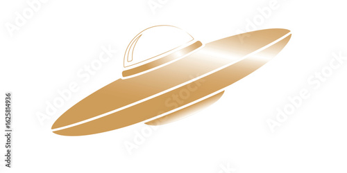Golden UFO icon with sleek spaceship design on white background. A perfect blend of science, technology, and futuristic symbolic art.