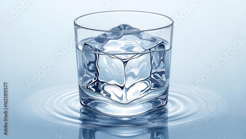 Wallpaper Mural Clear glass tumbler filled with water and a single ice cube, resting on a rippled surface Torontodigital.ca