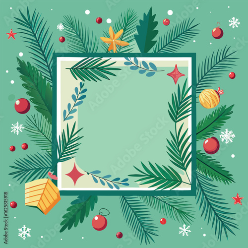 Photos A christmas square shaped layout background with fir branches