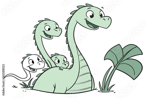 Baby hydra cartoon, multiple tiny heads, simple vector style, soft green color, happy face