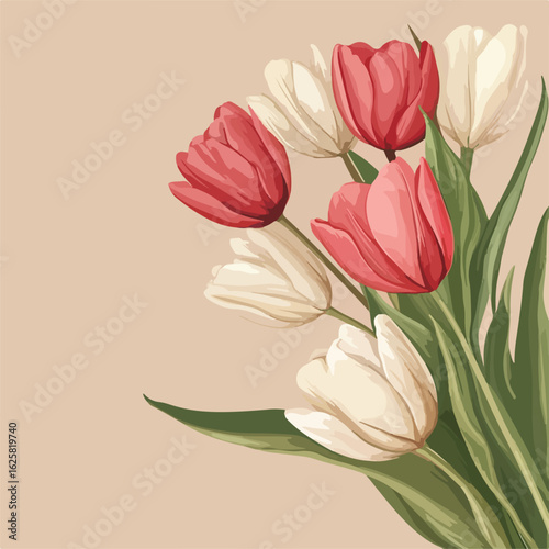 Spring Tulips on Beige Background