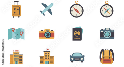 Travel and Adventure Essentials Set with Suitcase Cameras and Maps