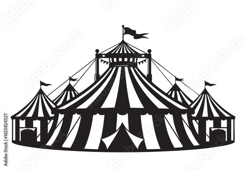 Dramatic Circus Tent Silhouette with Bold Stripes and Festive Flags Creating a Sense of Nostalgia and Wonder