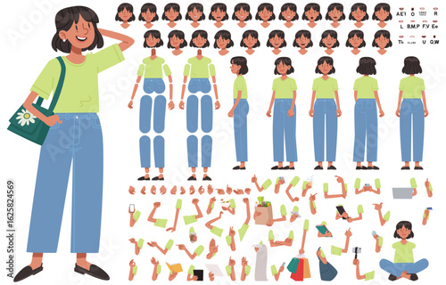 Happy cute teenage girl constructor. Set of different positions of arms legs body and head for creating animation