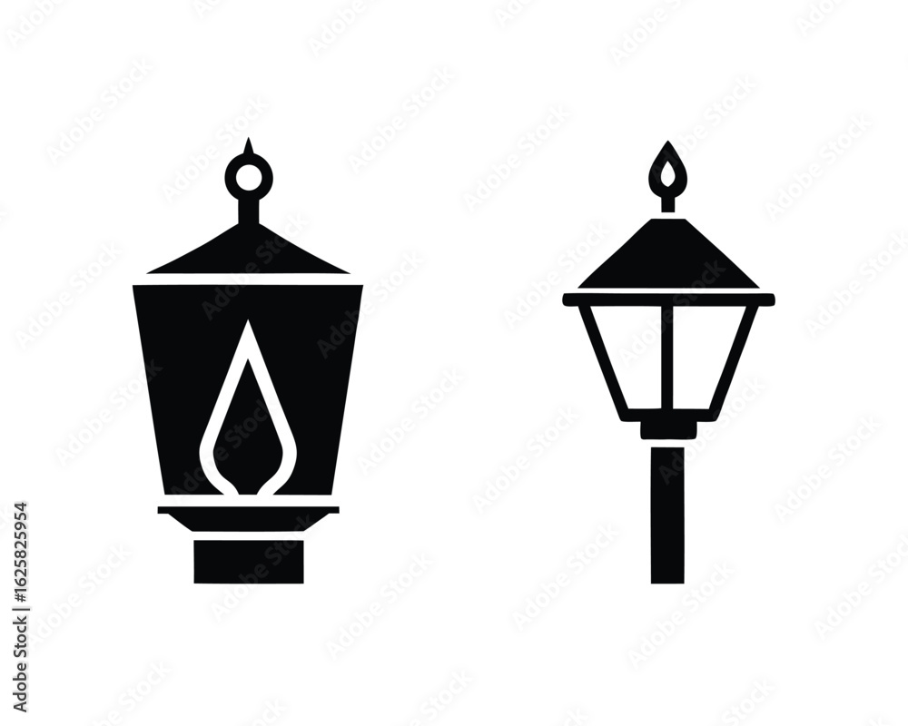 Two black and white street lamps isolated on white background Ai Generated Two black and white street lamps isolated on white background Ai Generated