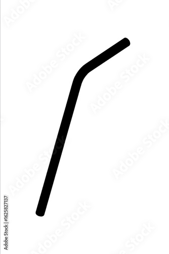 Black silhouette of a bent metal straw with a sleek, elongated design. The straw curves gently near the top for comfortable sipping. Simple solid black illustration on a transparent background.