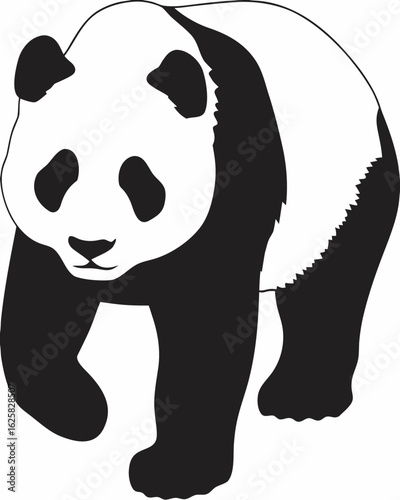 Illustration of a panda bear walking forward with black and white fur in a simple vector style art created with generated ai