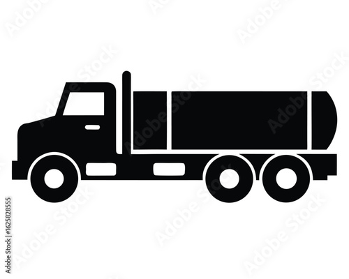 A black tanker truck on a plain white background