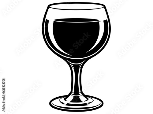 Illustration of a wine glass filled with dark liquid and a thick base on a white background style image created with generated ai