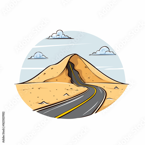Road recedes as sand dune advances in the desert landscape
