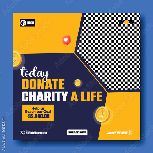 Modern social media post template for charity donation campaign with impactful design and call to action