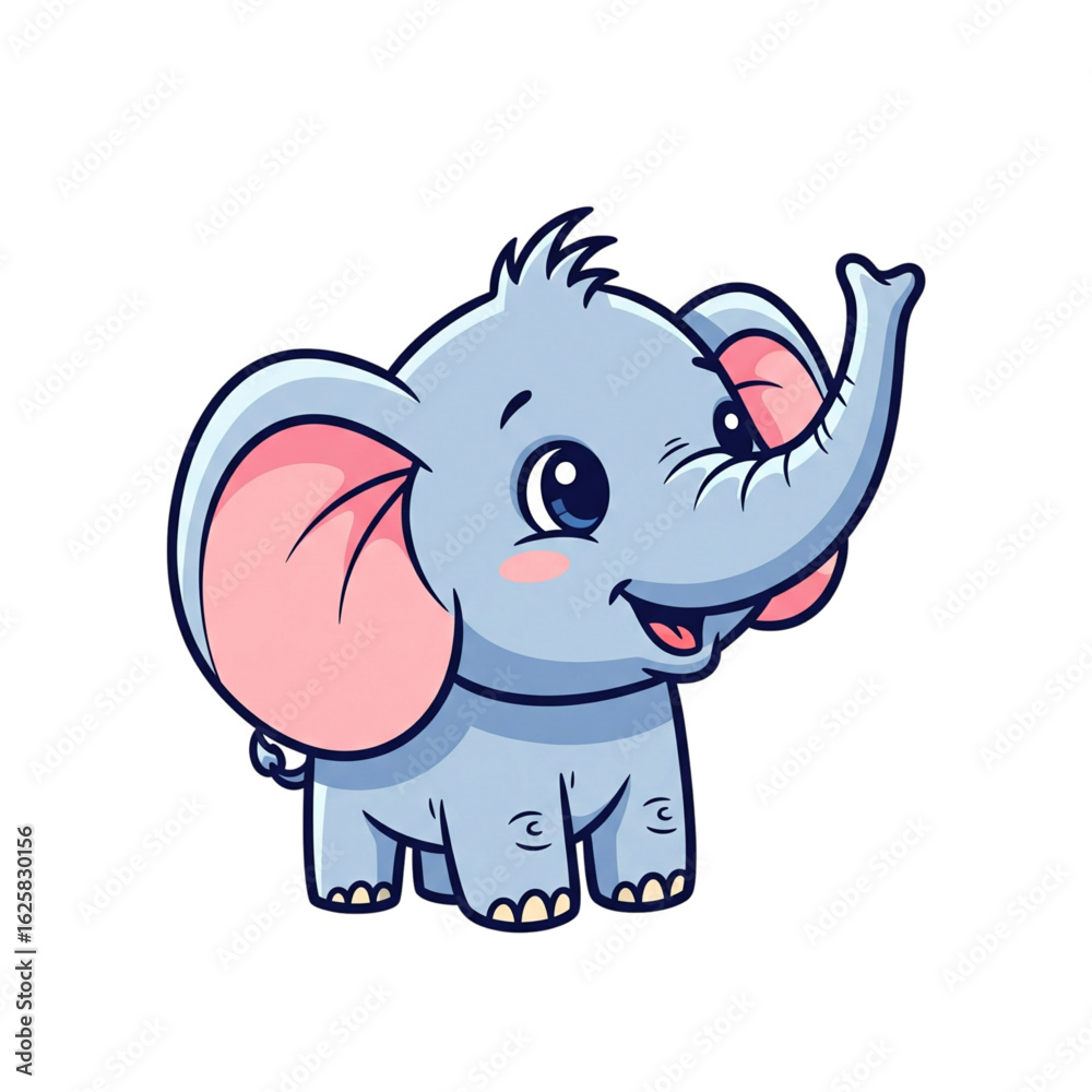 Naklejka premium Cute baby elephant cartoon icon. Hand-drawn Sri Lankan animal character.