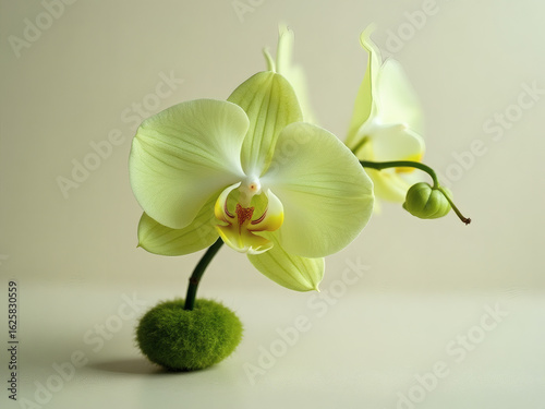 Soft green orchid with budding flower – elegant botanical still life