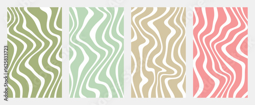 Groovy Abstract Wavy Pattern Background Collection in Retro Y2K Style