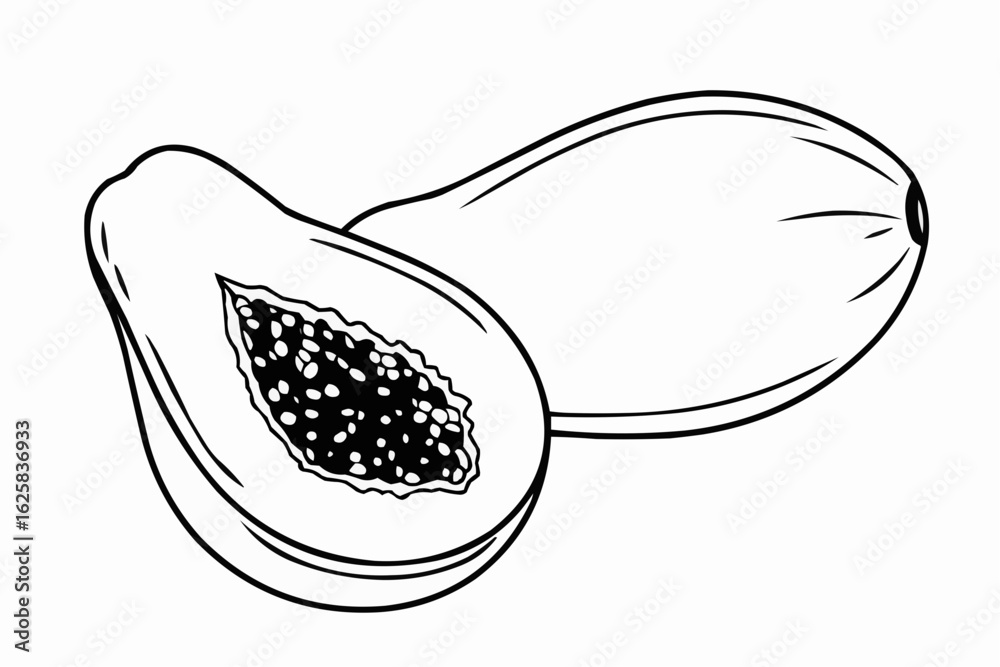 Fototapeta premium Two papayas one sliced open