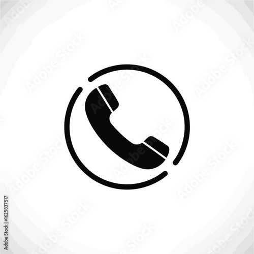 Classic black telephone handset icon inside a broken circle