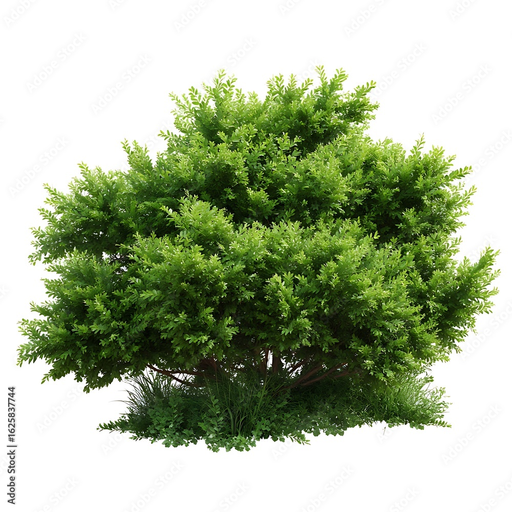 Fototapeta premium A lush green evergreen shrub with dense foliage isolated on white background