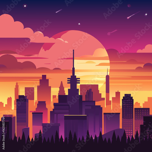 city skyline at night