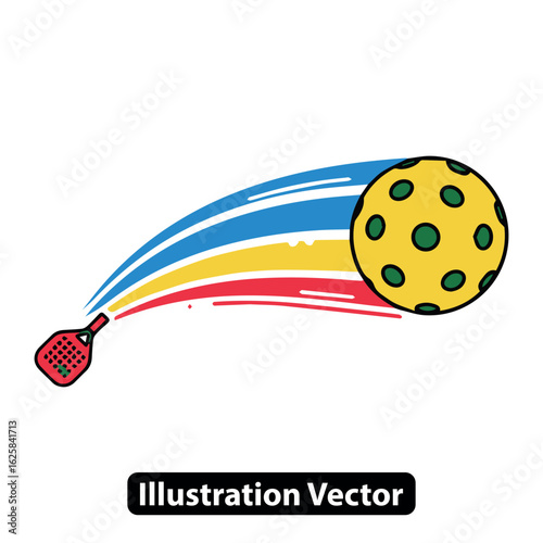Dynamic pickleball hit with a colorful motion trail vector illustration on a white background